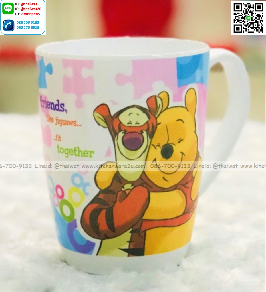 P09065 ถ้วยน้ำสููงมีหู ปาก 3 นิ้ว ลายหมีพูห์ Jigsaws เมลามีนและลิขสิทธิ์แท้ Flowerware เครือซูปเปอร์แวร์ No.C2352-3 (ราคาขายส่งต่อ 12 ใบ: เฉลี่ย 110 บต่อใบ)