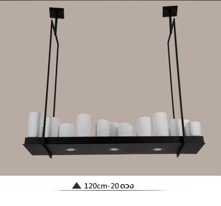 โคมไฟแชนเดอเรีย โครงเหล็กสี่เหลี่ยมผืนผ้าแผ่นเรียบสีดำ โป๊ะแท่งเทียนสีขาวขุ่นวางเรียงสไตล์ Europe [XSAL1104-2]