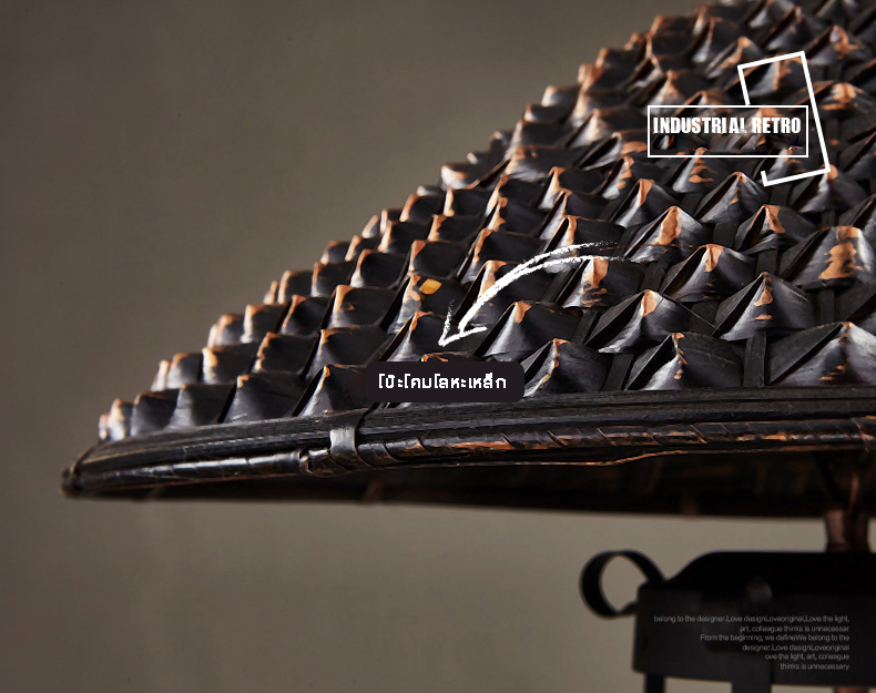 โคมไฟแขวนเพดานเหล็กสไตล์ย้อนยุคทรงหมวกฟางมีครอบแก้ว [LF-8710]