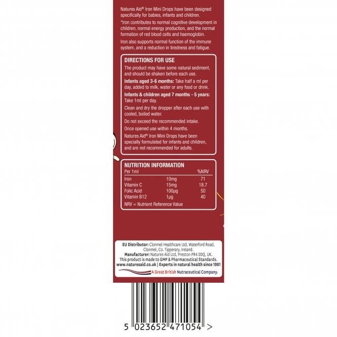 วิตามินเสริมธาตุเหล็กสำหรับเด็ก Natures Aid Mini Drops Iron