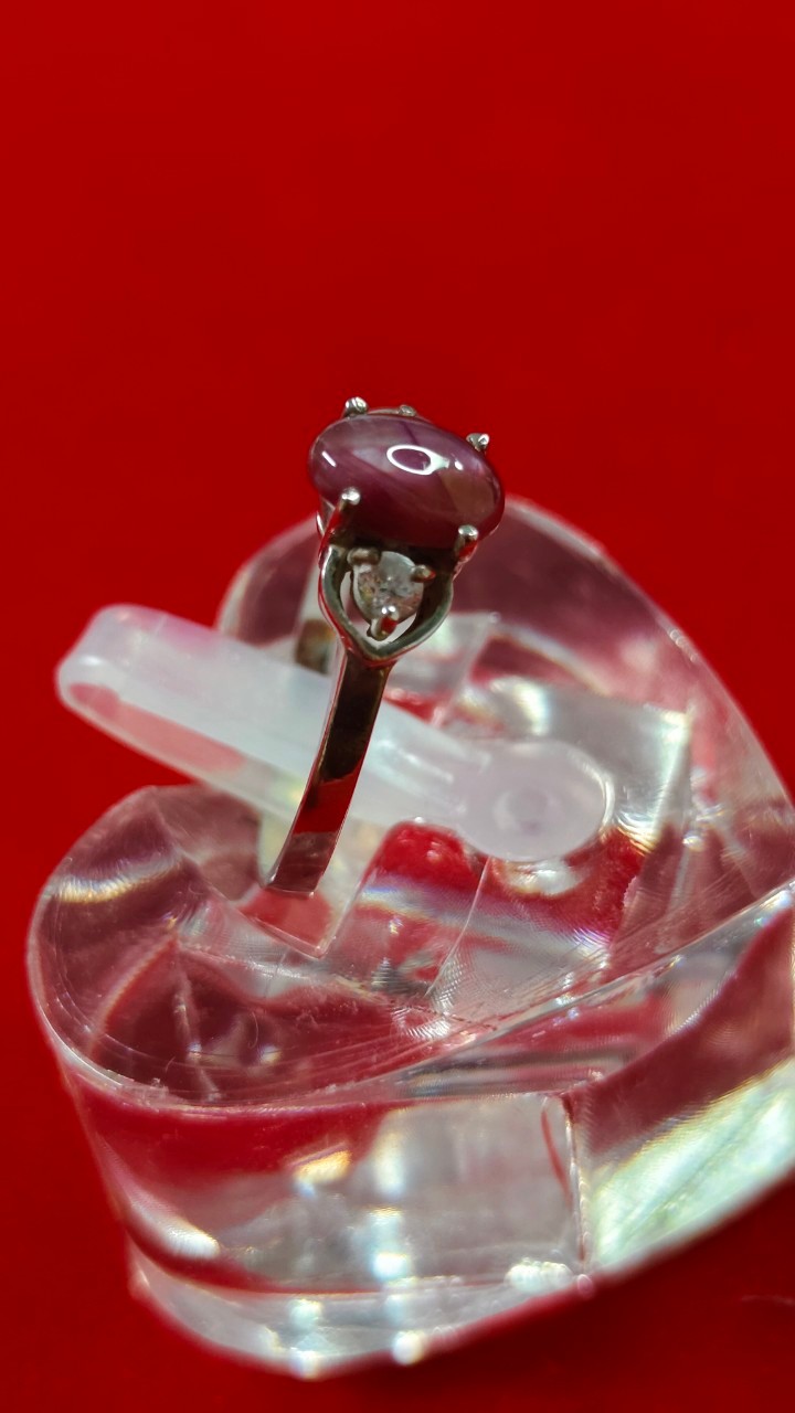 #แหวนทับทิมสตาร์กินบ่เสี้ยง ฝังเพชรรัสเซีย 2 เม็ด รหัสR-0041