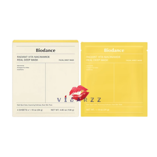 (เหลือง 1 กล่อง 4 แผ่น) Biodance Radiant Vita Niacinamide Real Deep Mask 34g สูตรปรับสีผิวกระจ่างใส