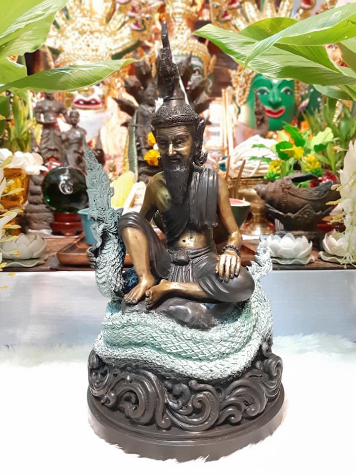 รูปหล่อ ปู่ฤาษีปู่ภุชงค์นาคราช เนื้อทองเหลือง (ขนาด สูง14นิ้ว ฐานกว้าง7.5นิ้ว)