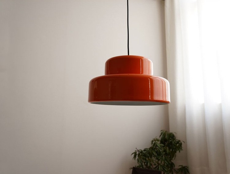 โคมไฟแขวนเพดานสีส้มสไตล์โมเดิร์นปากโคมทรงกลมกว้าง 35CM มีรูกระจายแสงด้านบน [VOG-7065]