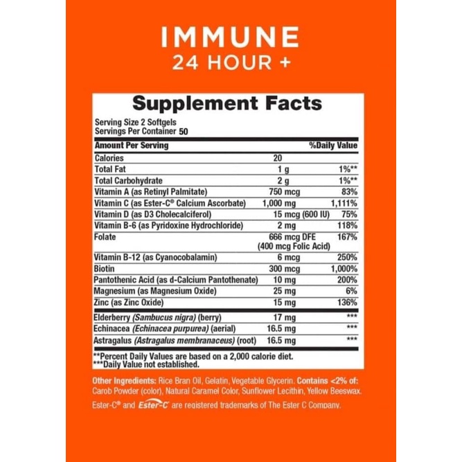 (Exp07/24) Nature's Bounty Immune 24 Hour 120 Softgels 1,000mg Esther C + Vitamin D + Zinc วิตามินซีจากอเมริกา เพื่อสุขภาพที่ดี บำรุงต่อเเนื่อง 24 ชั่วโมง