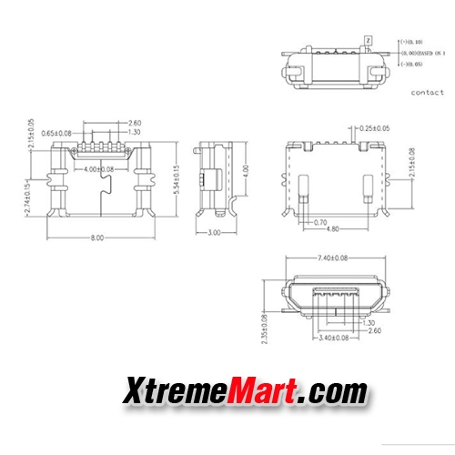 ตัวเชื่อมต่อ Micro USB Connector ตัวเมีย 5 Pin SMT PCB Mount Port MK5P