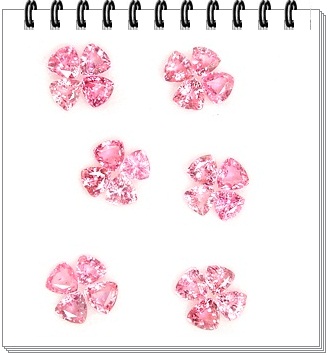ปาปิยอง 3.2 มิล Pink Sapphire จัดเซ็ท 24 เม็ด หนักรวม 3.43 กะรัต โทนสีชมพูสีปานกลางจนถึงเข้มปนๆกัน เนื้อดี สะอาดไม่มีตำหนิ รูปร่างสามเหลี่ยม