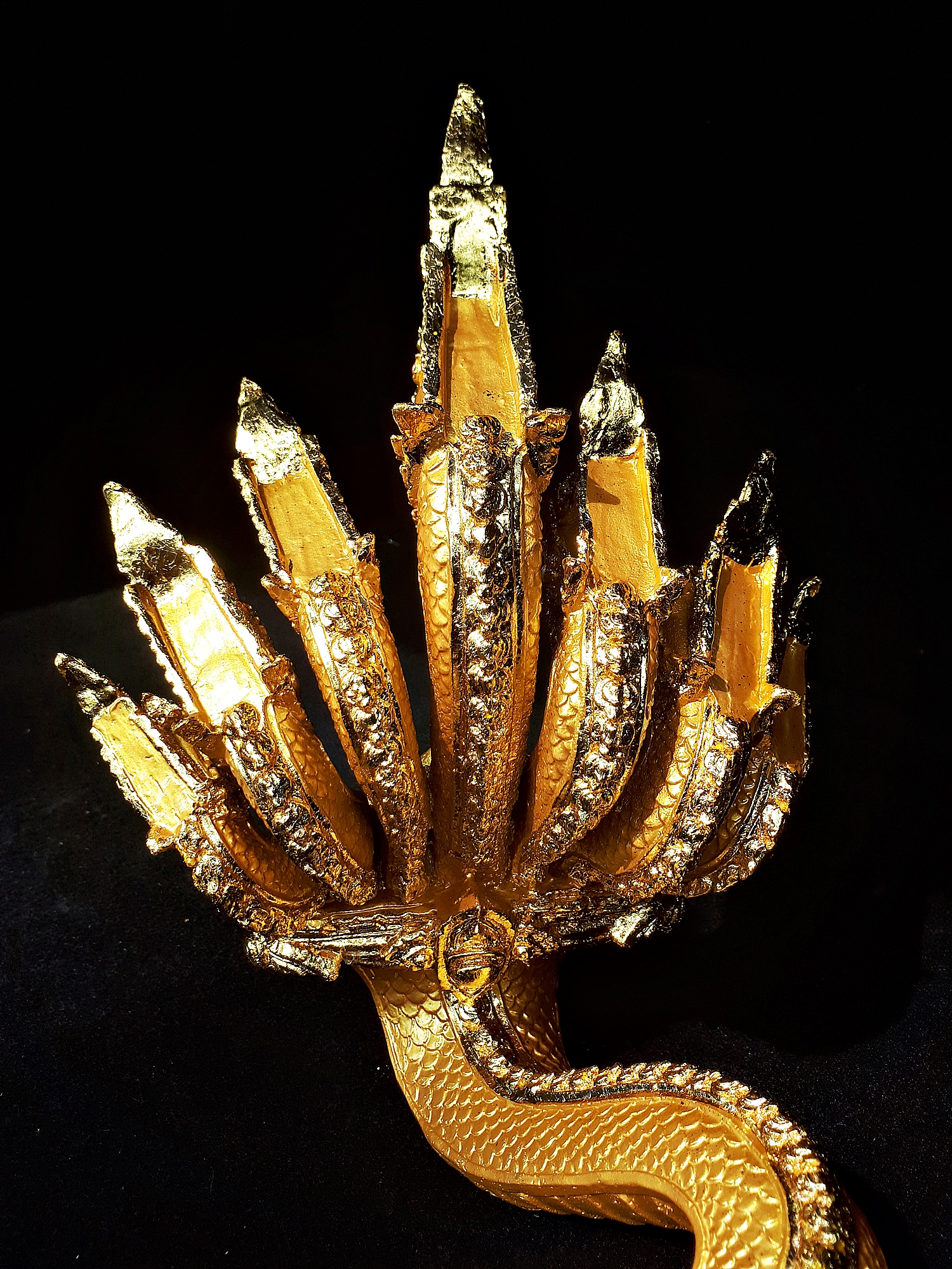 รูปหล่อ พญานาค อนันตนาคราช 7เศียร เลื่อย สีทอง เนื้อโลหะ (ปิดทอง ชุบทองด้าน ยาว14นิ้ว สูง11.5นิ้ว) (ขายปลีก ขายส่ง งานฝีมือสั่งทำหล่อ)