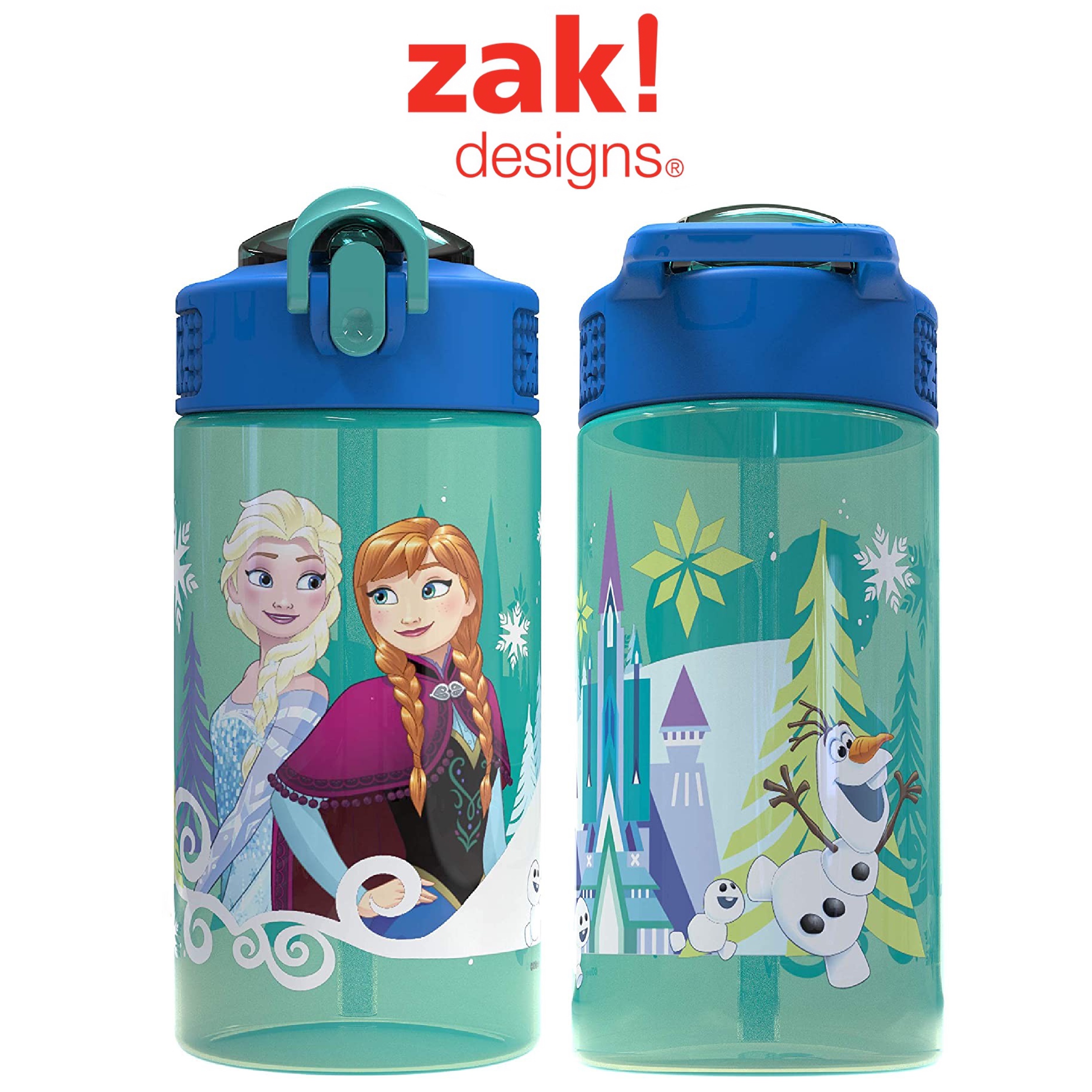 กระติกน้ำแบบหลอดกดเด้งสำหรับเด็ก Zak! Disney Frozen 16 Oz. Water Bottle