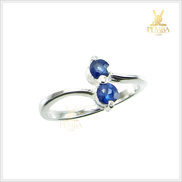 แหวนไพลิน เงินแท้925 ชุบทองคำขาว ใส่ติดนิ้วน่ารักๆ แหวนพลอยแท้