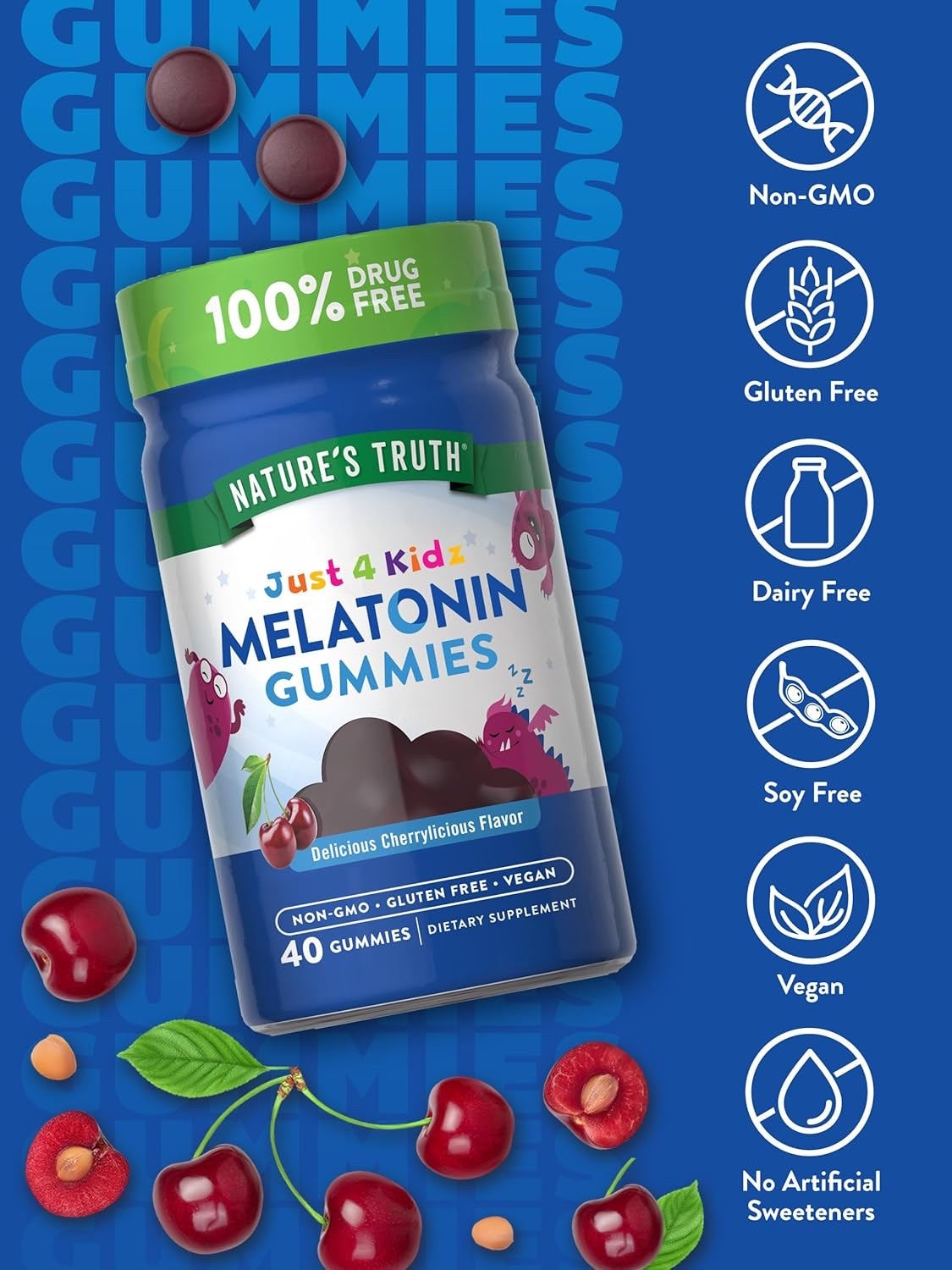 วิตามินเสริมการนอนหลับสำหรับเด็กชนิดกัมมี่ NATURE'S TRUTH Just 4 Kids Sleep Melatonin Gummies
