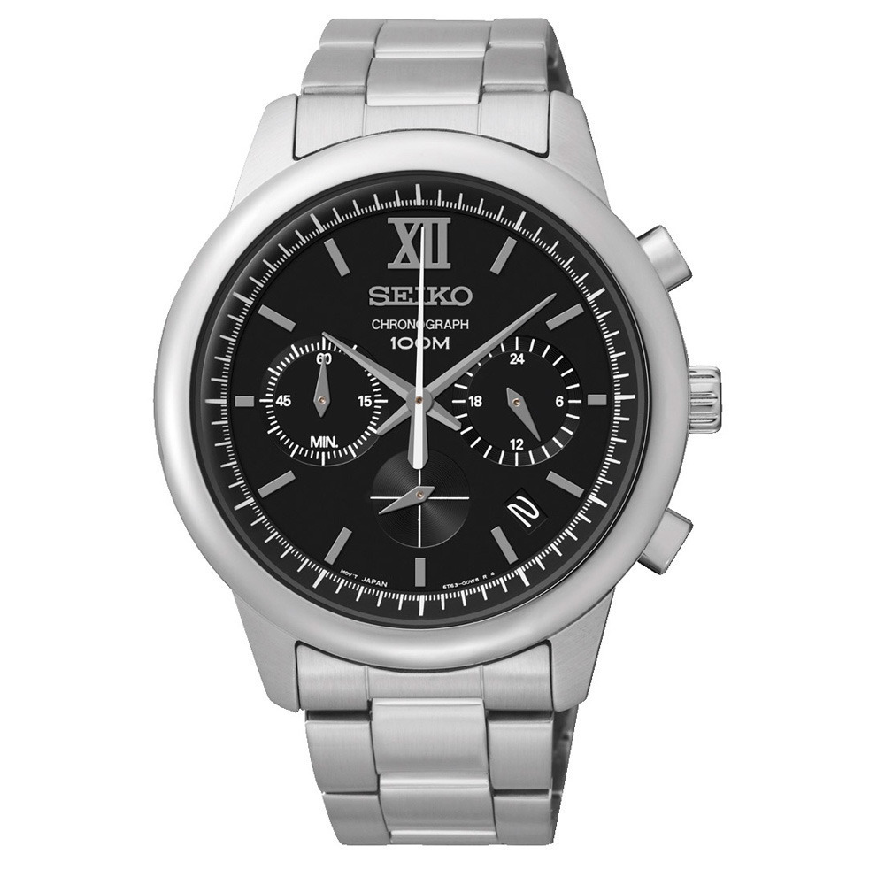 Seiko Chronograph Black Dial Stainless Steel Mens Watch SSB139P1