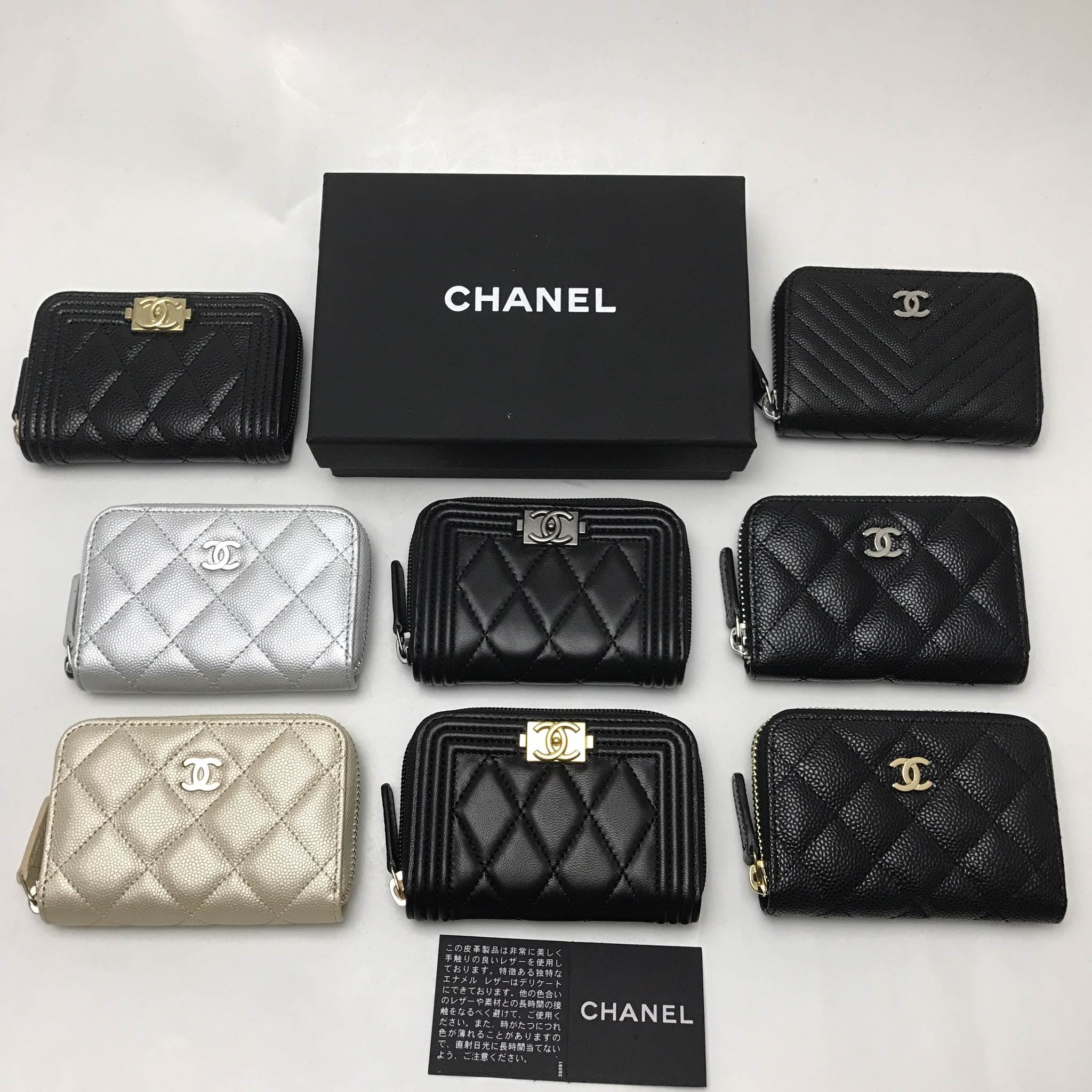 กระเป๋าสตางค์ cn caviar skin coin or card wallet สีดำ เงิน ทอง ใบสั้น ใส่เหรียญใส่การ์ด