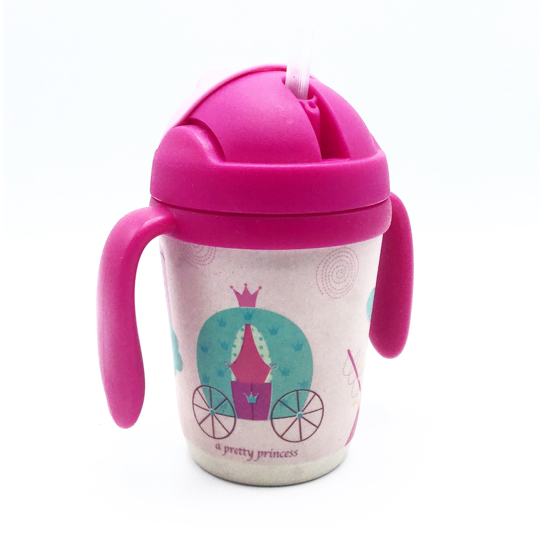 แก้วบรรจุเครื่องดื่มแบบหลอดพร้อมมือจับชนิดปลอดสารพิษ Yookidoo Natural Bamboo Fibre Straw Cup (Pretty Princess)