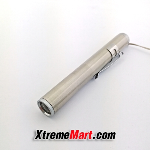 ไฟฉายขนาดเล็ก ไฟฉายปากกา Mini LED สแตนเลส 1 โหมด สว่าง 100LM พร้อมแบตเตอรี่ AAA 1 ก้อน