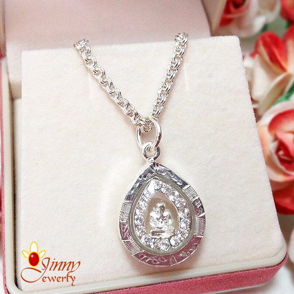 จี้เงินแท้ หลวงปู่ทวดองค์สีเงิน ล้อมเพชร cz รอบองค์