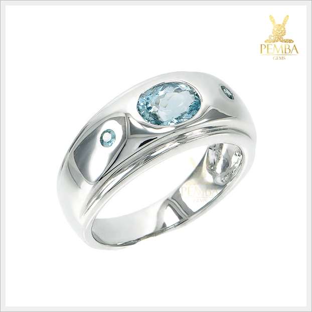 แหวนอะความารีนแท้ เงินแท้925 ชุบทองคำขาว ดีไซน์เรียบๆ ดูดีมีสไตล์