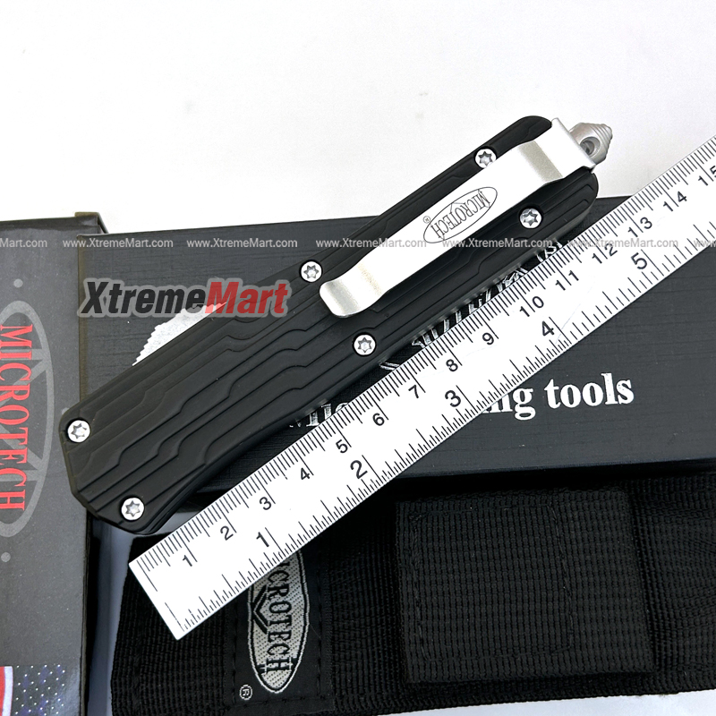มีดสปริงตรงขนาดใหญ่ Microtech คม 2 ด้าน ด้ามลายเส้น Combat Troodon 00556 D/E Automatic Knife Camping Tool (Dual Front)