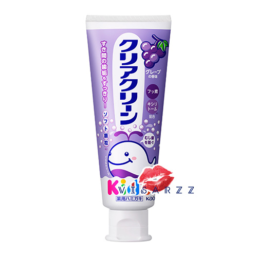 (Kids สีม่วง Grape) Kao Clear Clean Toothpaste Kids 70g ยาสีฟัน สำหรับเด็กอายุ 1.9 ปีขึ้นไป มีฟลูออไรต์ และไซลีทอล ฟองน้อย บ้วนง่าย ปลอดภัย