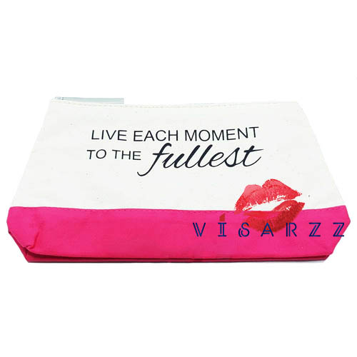 Lancome Cosmetic Bag White Pink กระเป๋าเครื่องสำอางลังโคมสีครีมวินเทจ ก้นชมพู จากผ้า cotton 100%