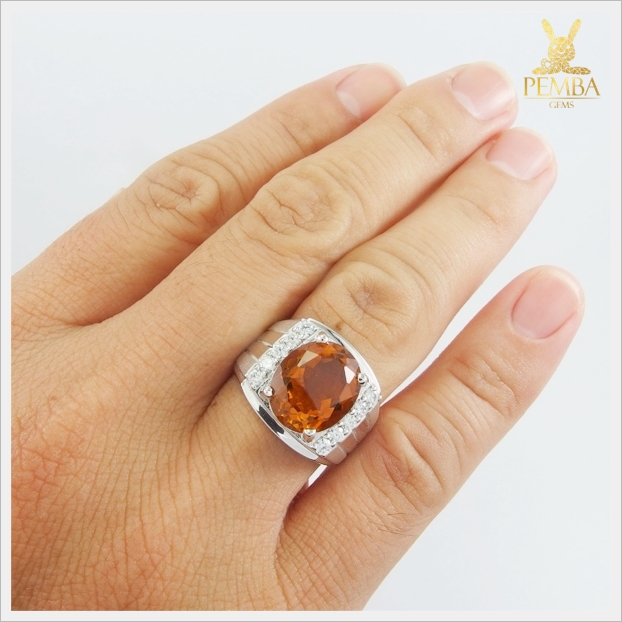 แหวนซิทรินแท้ เงินแท้925 ชุบทองคำขาว โดดเด่นเต็มๆ นิ้ว