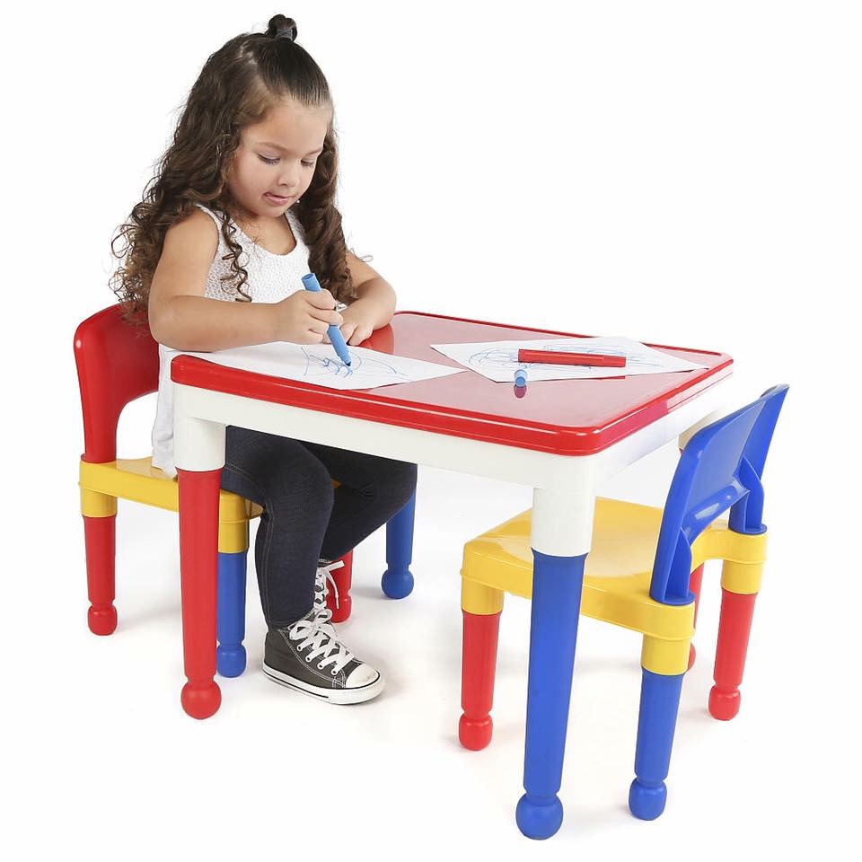 *ตำหนิ* โต๊ะเลโก้เอนกประสงค์ทรงเหลี่ยม Tot Tutors 2-in-1 Plastic LEGO Compartible Activity Table & 2 Chairs Set