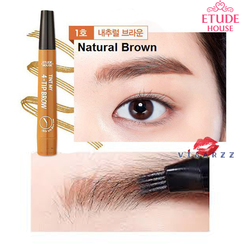 Etude House My Tint 4-Tip Brow # 1 Natural Brown ปากกาเขียนคิ้วที่ออกแบบให้เป็น 4 เส้น ทำให้เหมือนการสักคิ้วที่ดูธรรมชาติ เรียงเส้นสวย และติดทนนานทั้งวันไม่มีเลอะเลือน
