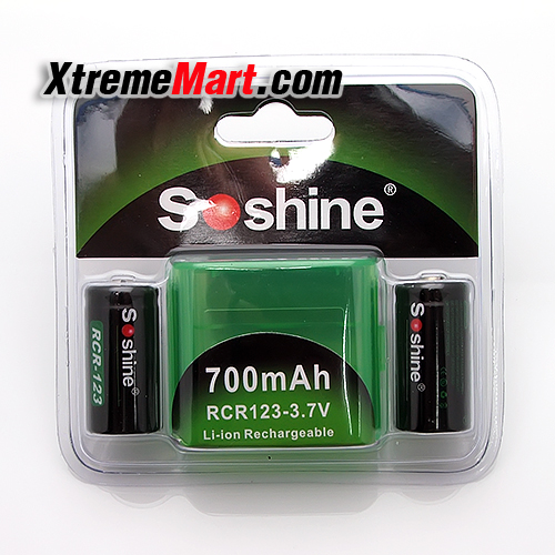 แบตเตอรี่ Soshine 700mA 3.7V RCR123(A) Batteries พร้อมกล่อง (แพ็ค2ก้อน) (ไม่มีวงจร)