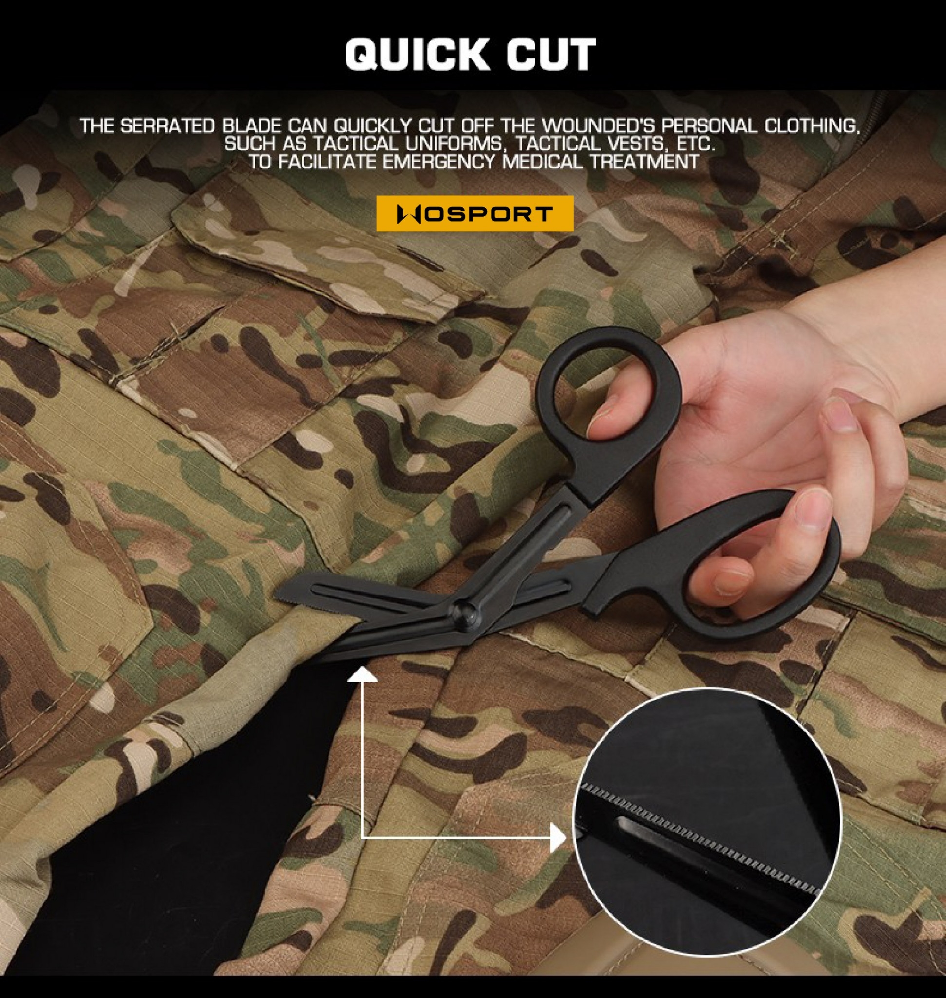 กรรไกร First AID WOSPORT (K0080) ดำ