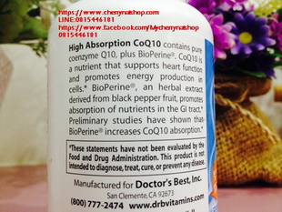 วิตามินลดริ้วรอยชะลอความเสื่อม ต้านอนุมูลอิสระDoctor's Best High Absorption CoQ10,100mg120เม็ดสูตรJ