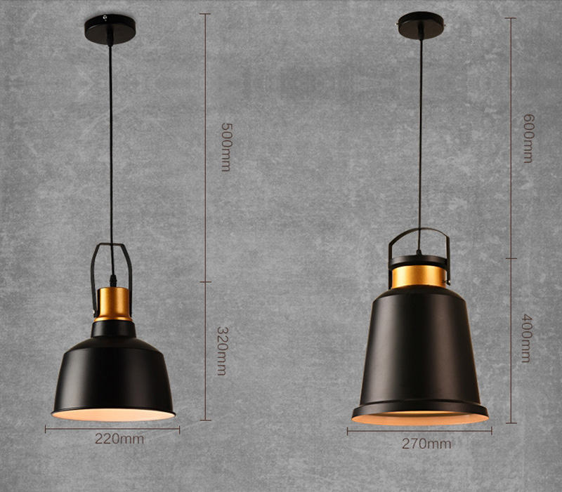 โคมไฟแขวนเพดานสไตล์ลอฟท์อเมริกันโป๊ะสีดำหัวสีทอง [SY65228]