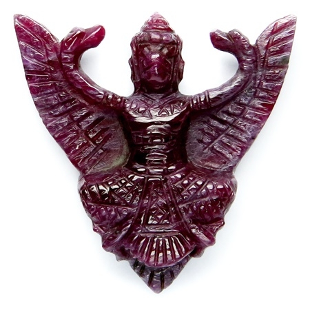 Carving Natural Ruby (Unheated) พลอยทับทิมไม่ผ่านการอบหรือเผา Garuda พญาครุฑ แกะสลัก หนัก 24.40 กะรัต สีแดงเข้ม แกะสลักสวย งานฝีมือ