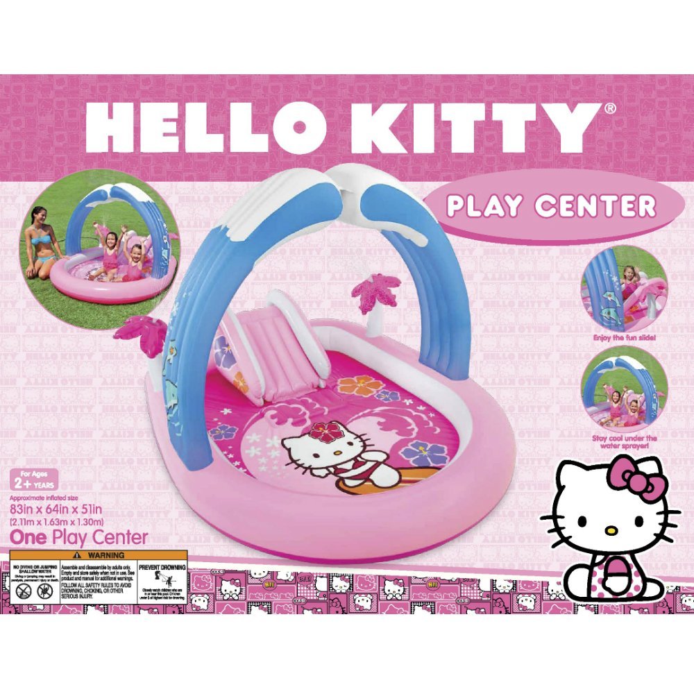 สระน้ำเป่าลมพร้อมสไลเดอร์และน้ำพุ Intex Hello Kitty Play Center