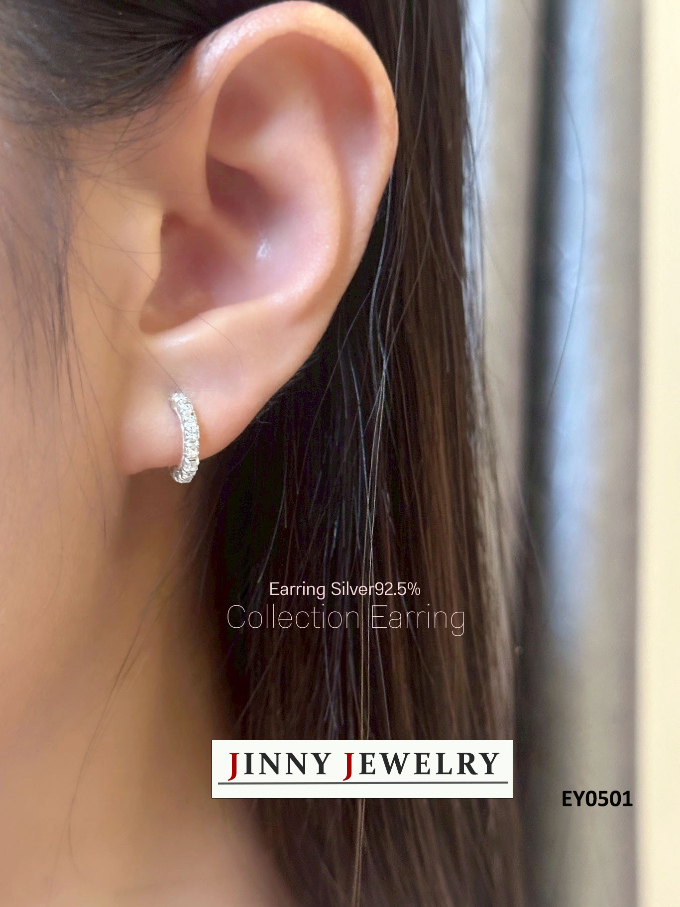 ต่างหูเงินแท้ 92.5% ต่างหูแถวประดับเพชร cz สีขาว งานน่ารักๆ เพชรเล่นแสงดีมาก (ก้านเสียบเงินแท้)