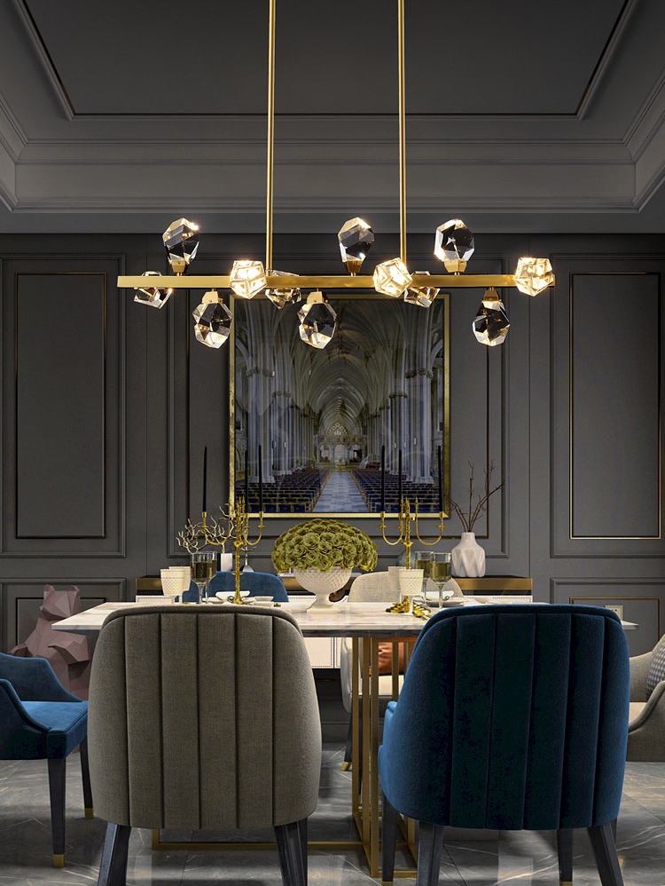 โคมไฟแขวนเพดานโป๊ะโคมทรงเพชรคลิสตัลใสโครงสีทองสไตล์โมเดิร์น Luxury [8367-CRL]