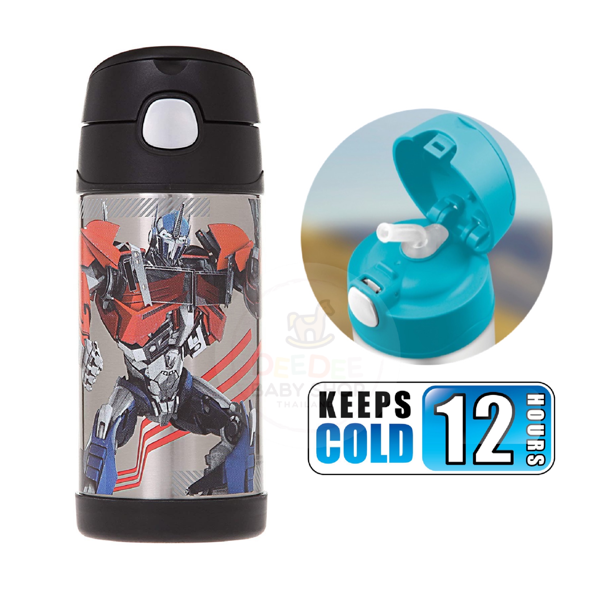 กระติกน้ำสเตนเลสรักษาอุณหภูมิ Thermos Transformer Optimus Prime FUNtainer Vacuum Insulated Stainless Steel Bottle 12OZ