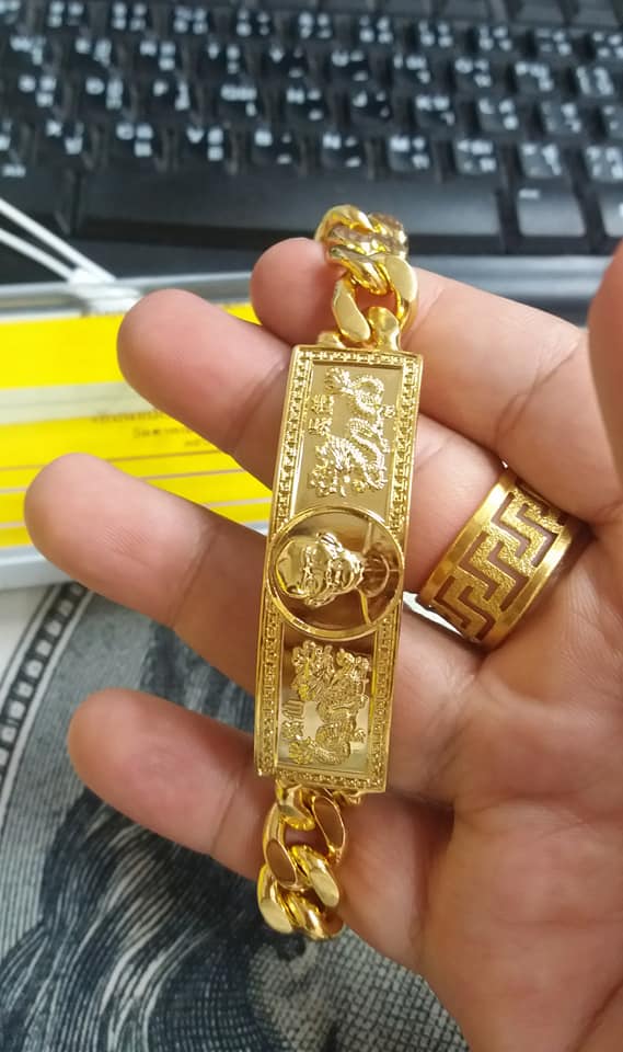 เลสข้อมือ มังกรคู่ สร้อยข้อมือ เซียนแปะ วัดศาลเจ้า เนื้อชุบทอง(น้ำหนั้ก4บาท) ปี2561 #รับประกันแท้ #การันตี