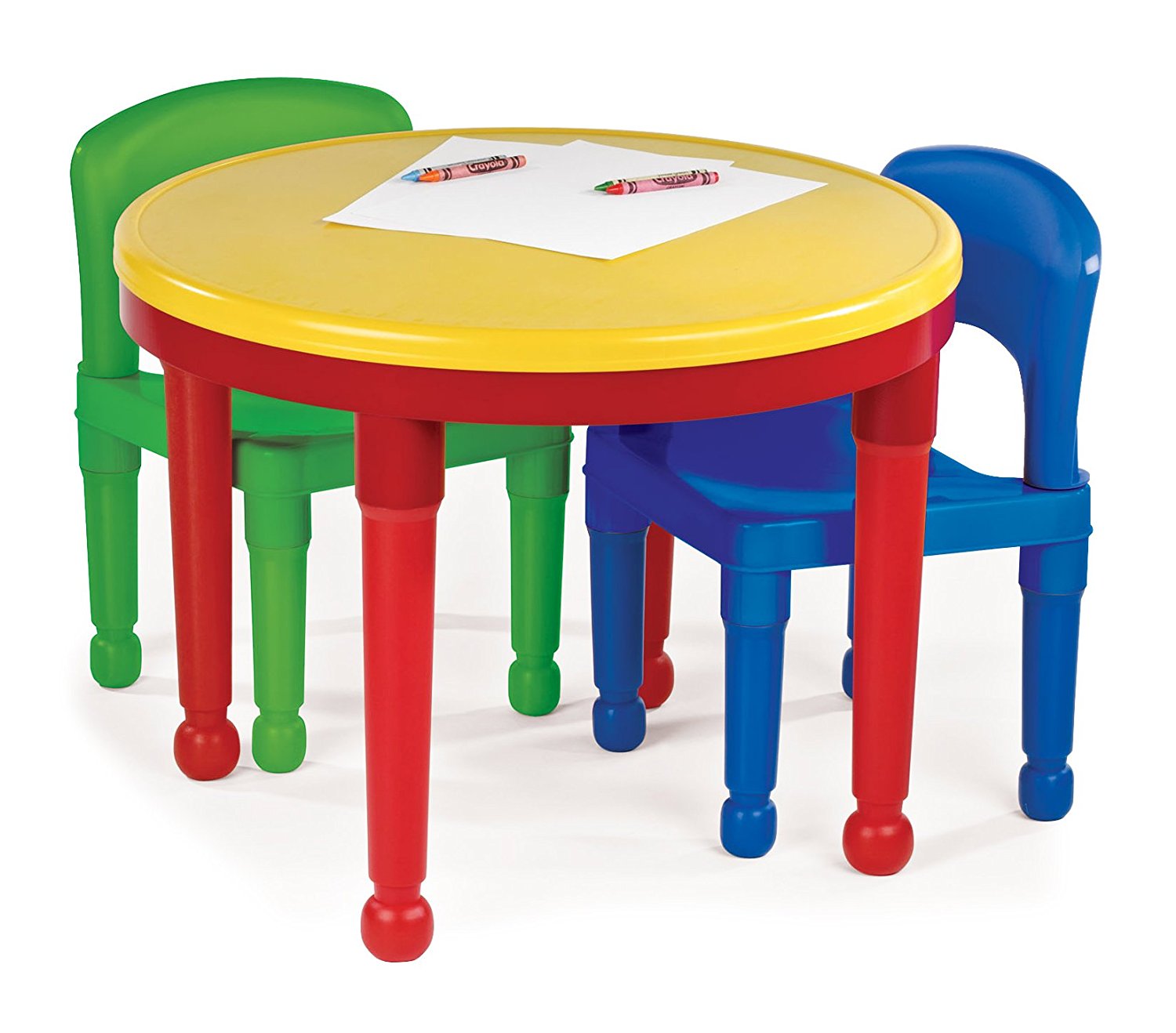 โต๊ะเลโก้เอนกประสงค์ทรงกลม Tot Tutors 2-in-1 Plastic LEGO Compartible Activity Table & 2 Chairs Set - Primary Colors