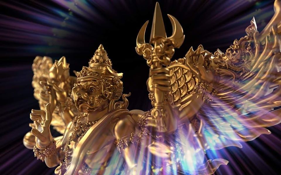 รูปหล่อ พญาครุฑ 6กร (พญานาค ราหู) เนื้อมหาชนวนทองจังโก้ (ขนาดตั้งบูชา 3นิ้ว) ปี2562