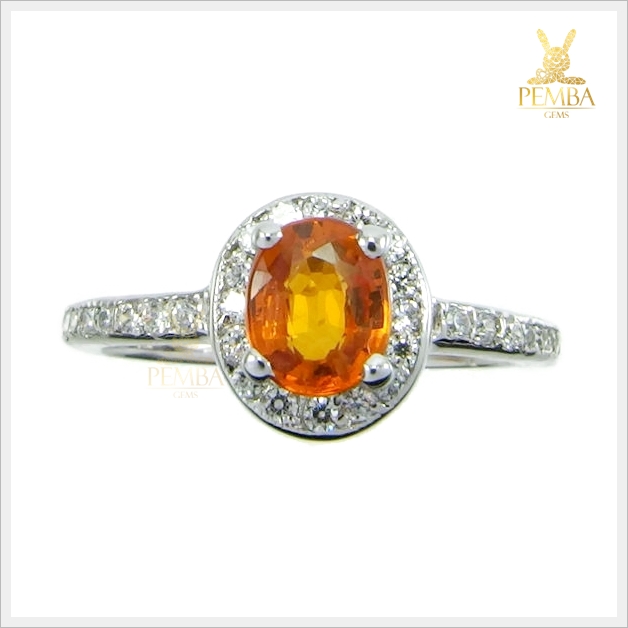 แหวนบุษราคัมแท้ สีเหลืองส้มสวยงาม เงินแท้ ชุบทองคำขาว แหวนพลอยแท้