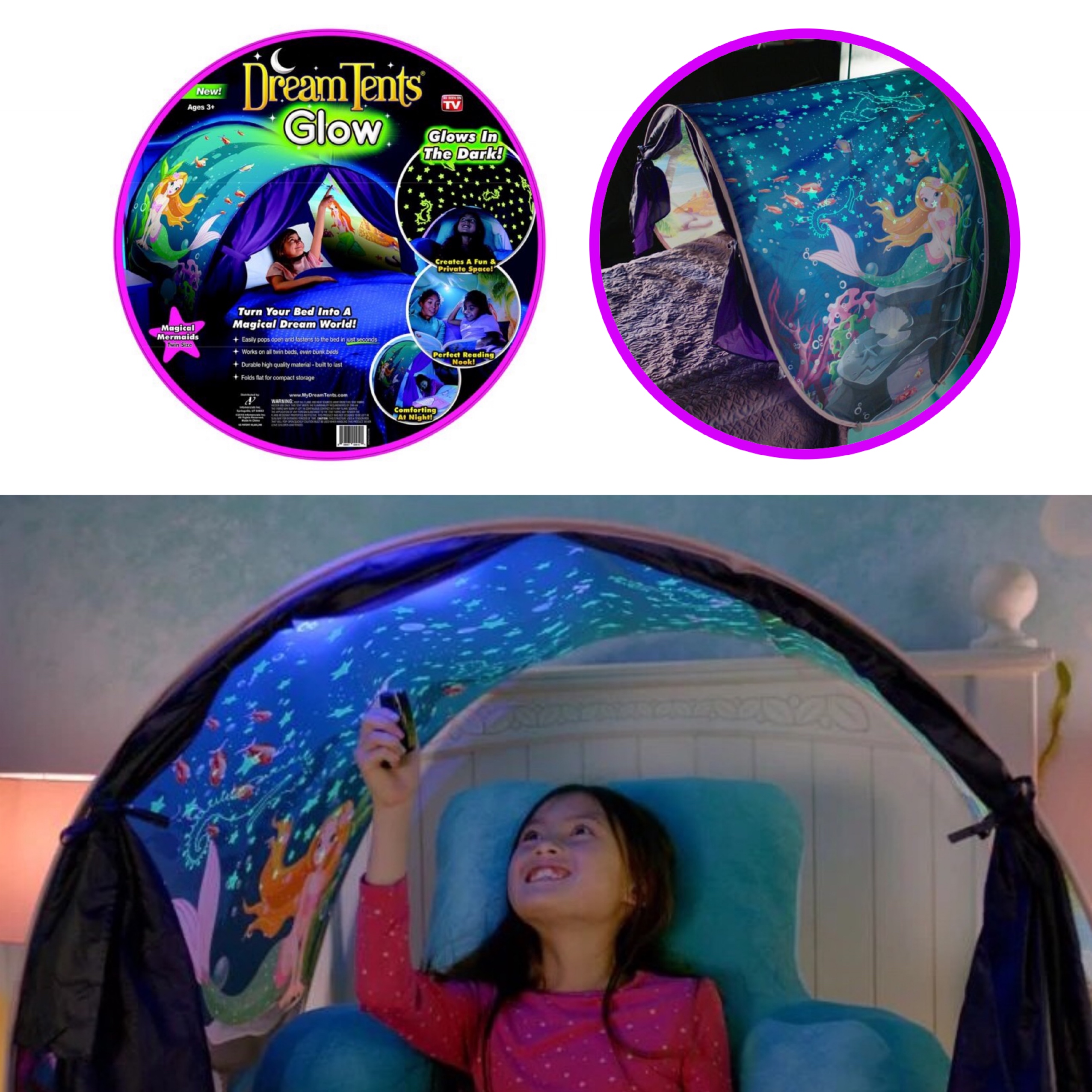 เต็นท์สำหรับเตียงนอนเด็ก Dream Tents Glow - Magical Mermaids