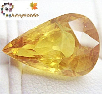 Big Size Yellow Sapphire พลอยไทยเนื้อแข็ง บางกะจะ ขนาดใหญ่ รูปหยดน้ำ หนัก 9.96 กะรัต สีเหลืองมะนาวทอง สีหวานสวย ความสะอาดมองตาเปล่า 85%-90%