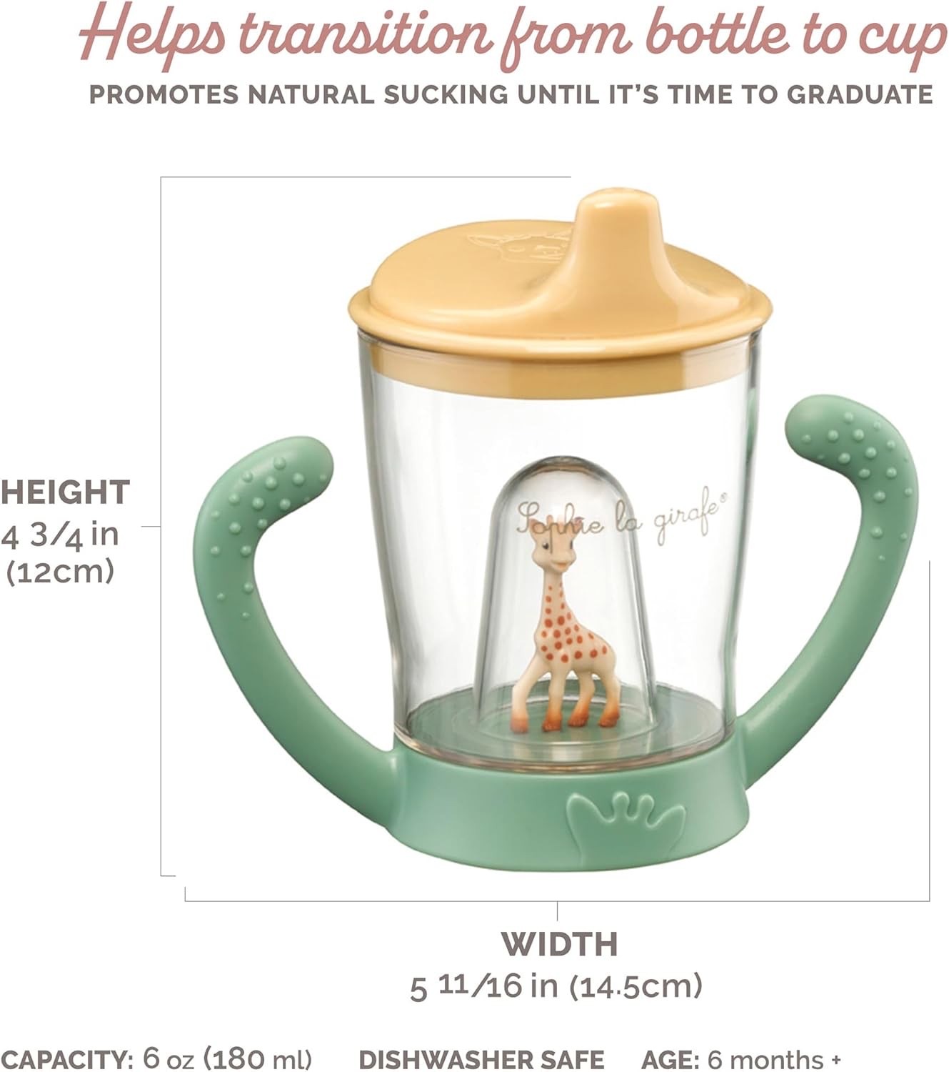 แก้วหัดดื่มยีราฟโซฟีปลอดสารพิษ Vulli Sophie la Girafe Non-Drip Cup Mascotte (Beige / Khaki)