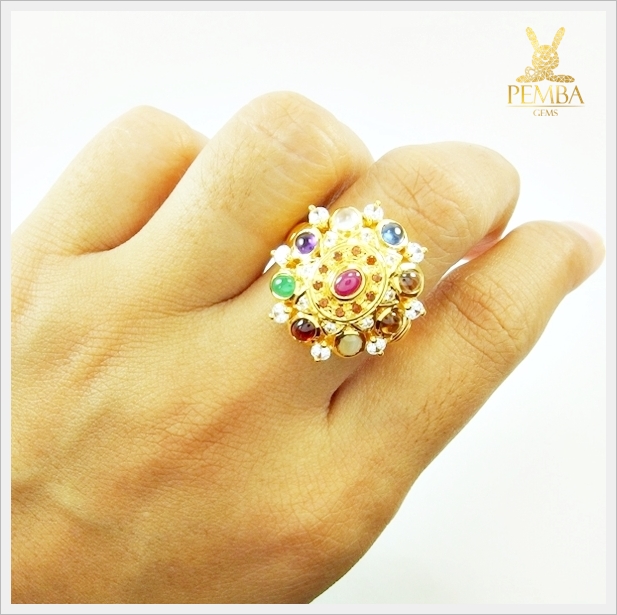 แหวนทองนพเก้าแท้ ตามตำราโบราณ อัญมณีเสริมมงคลชีวิต(สามารถสั่งทำได้ค่ะ)