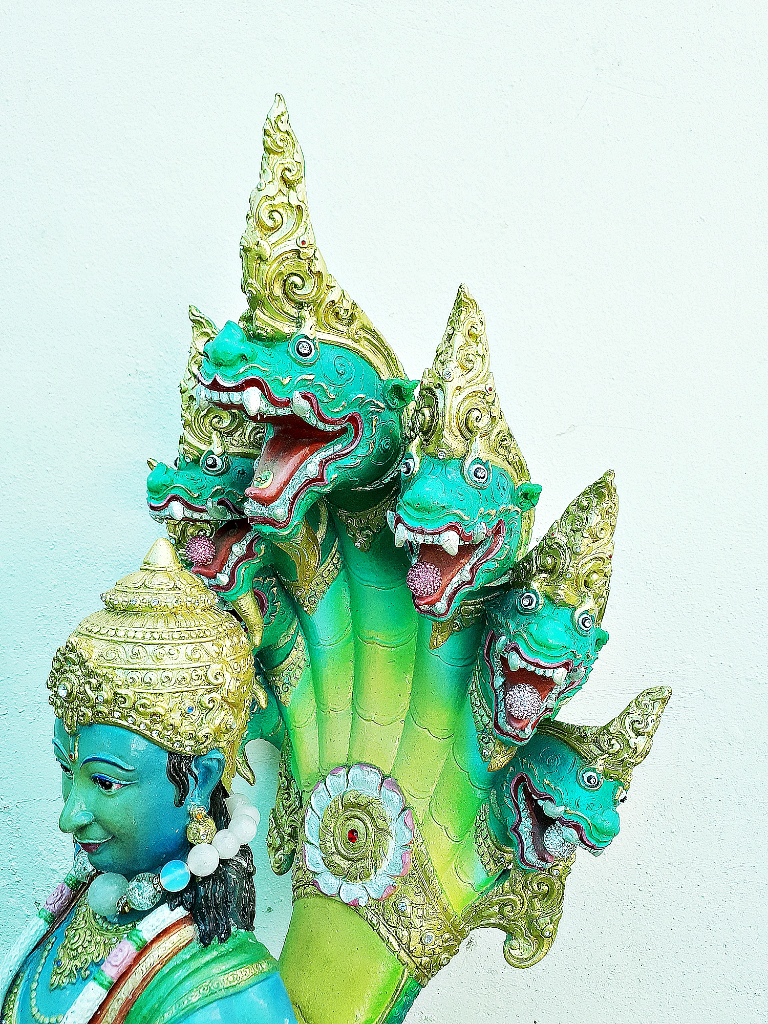 รูปหล่อ เทวรูป พระนารายณ์บรรทมสินธุ์ 4กร ปางนั่ง พญานาคปรก (พญานาค7เศียร) เนื้อโลหะลงสี (ขายปลีก ขายส่ง)