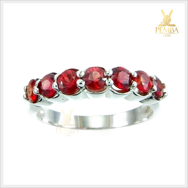 แหวนออเร้นท์แซฟไฟร์แท้ (ซองเจีย) แหวนแถว 7 เม็ด เงินแท้925 แหวนพลอยแท้