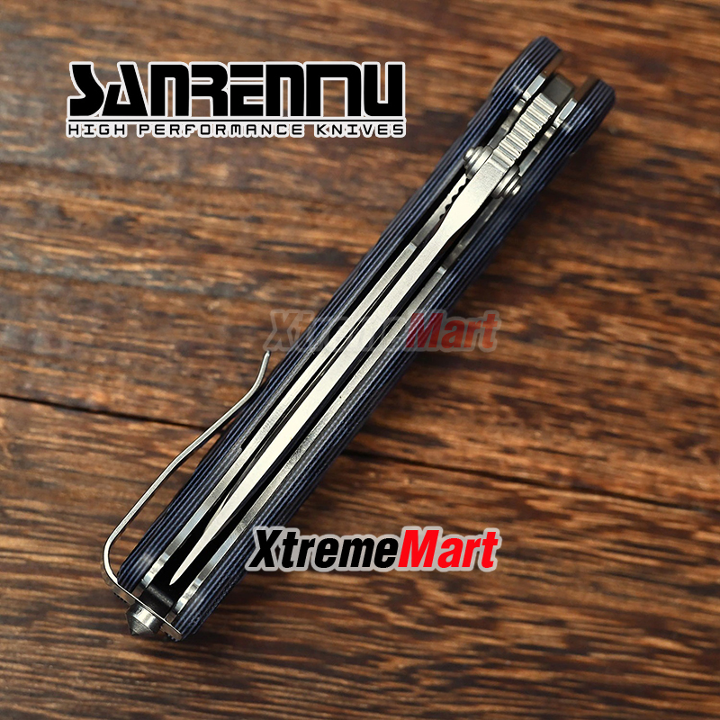 มีดพับ SANRENMU 1005 SRM-1005-GL ใบมีดสแตนเลส 9cr14mov ด้ามG10สีฟ้า จุดหมุนระบบตลับลูกปืน(Ball Bearing) เปิด-ปิด ลื่นมาก