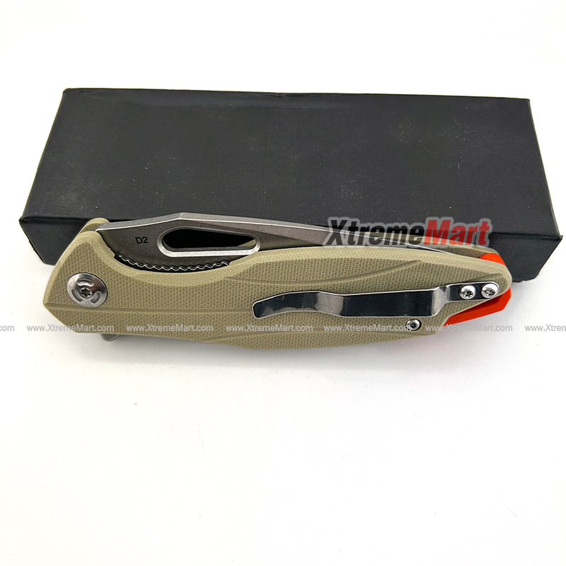 มีดพับด้ามดำ D2 Blade Pocket Knives ด้ามท้ายสีส้ม G10 Handle (ด้ามเทา)