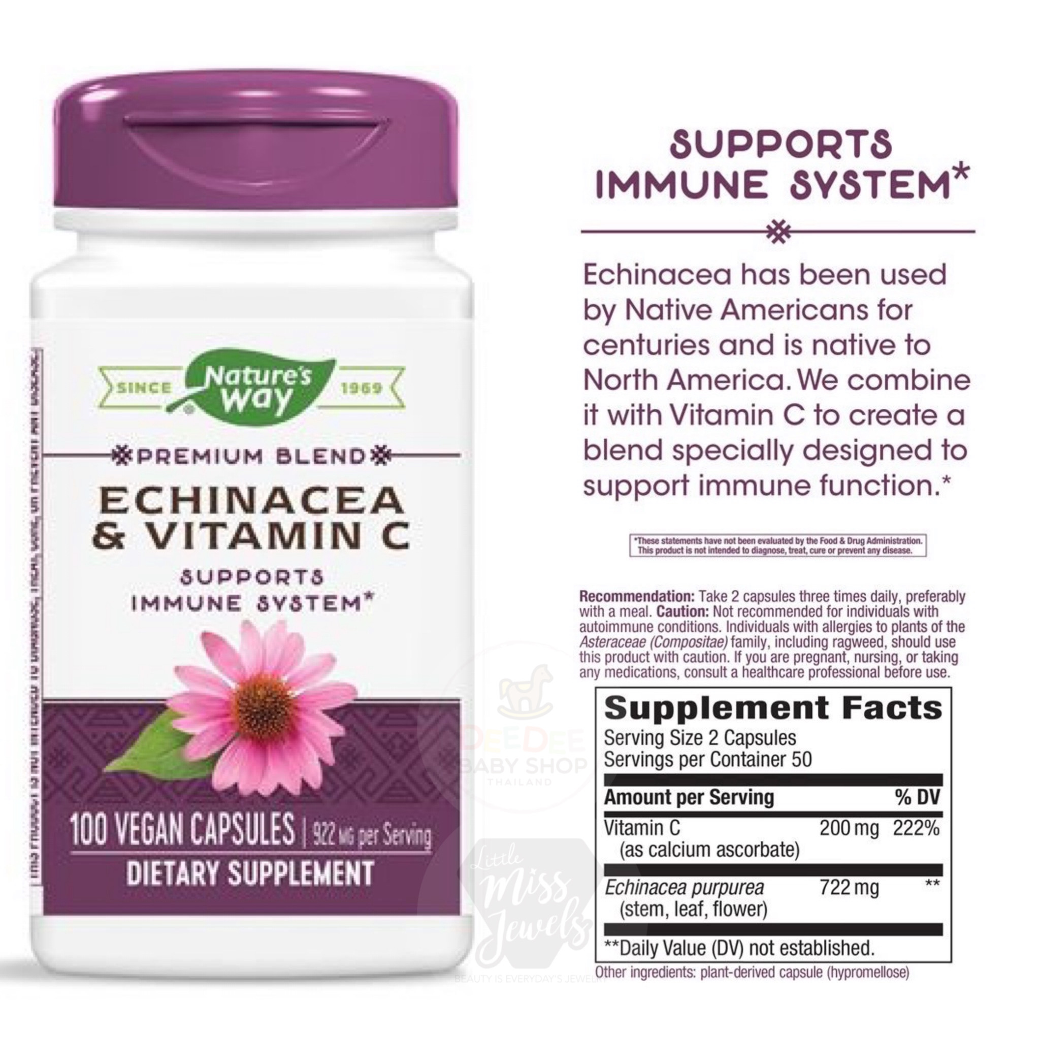 วิตามินเสริมภูมิคุ้มกันสำหรับเด็กโตและผู้ใหญ่ Nature's Way Premium Blend Echinacea & Vitamin C