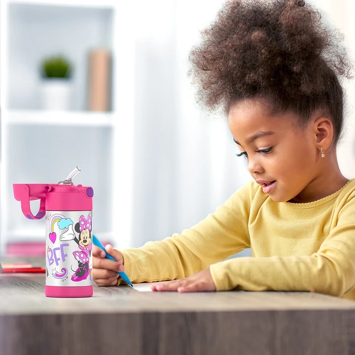 กระติกน้ำสเตนเลสรักษาอุณหภูมิ Thermos Disney Minnie Preschool FUNtainer Vacuum Insulated Stainless Steel Bottle 12OZ with Bali Handle (2022)